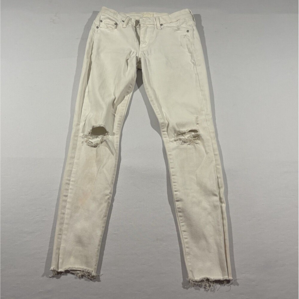 MOTHER Jeans SAMPLE Womens White Denim Cotton Distressed Skinny Leg Sz 26 FLAW